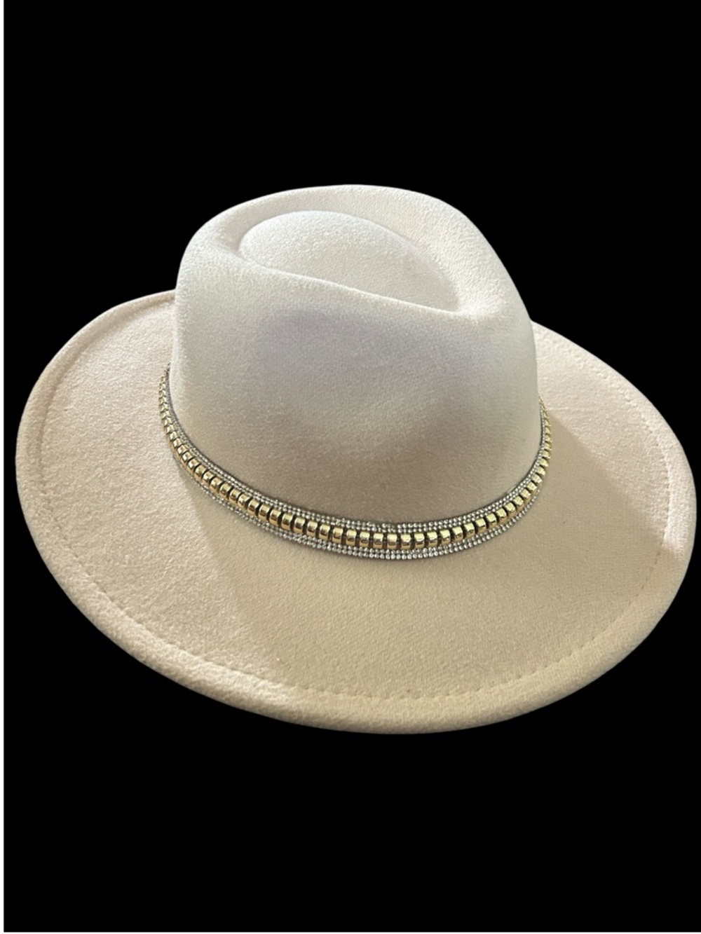 Cream Wide-Brim Hat with Sparkly Band
